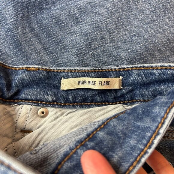 LONG Wrangler Blue Stretch Denim High Rise Extreme Flare Jeans 30 - Picture 5 of 7